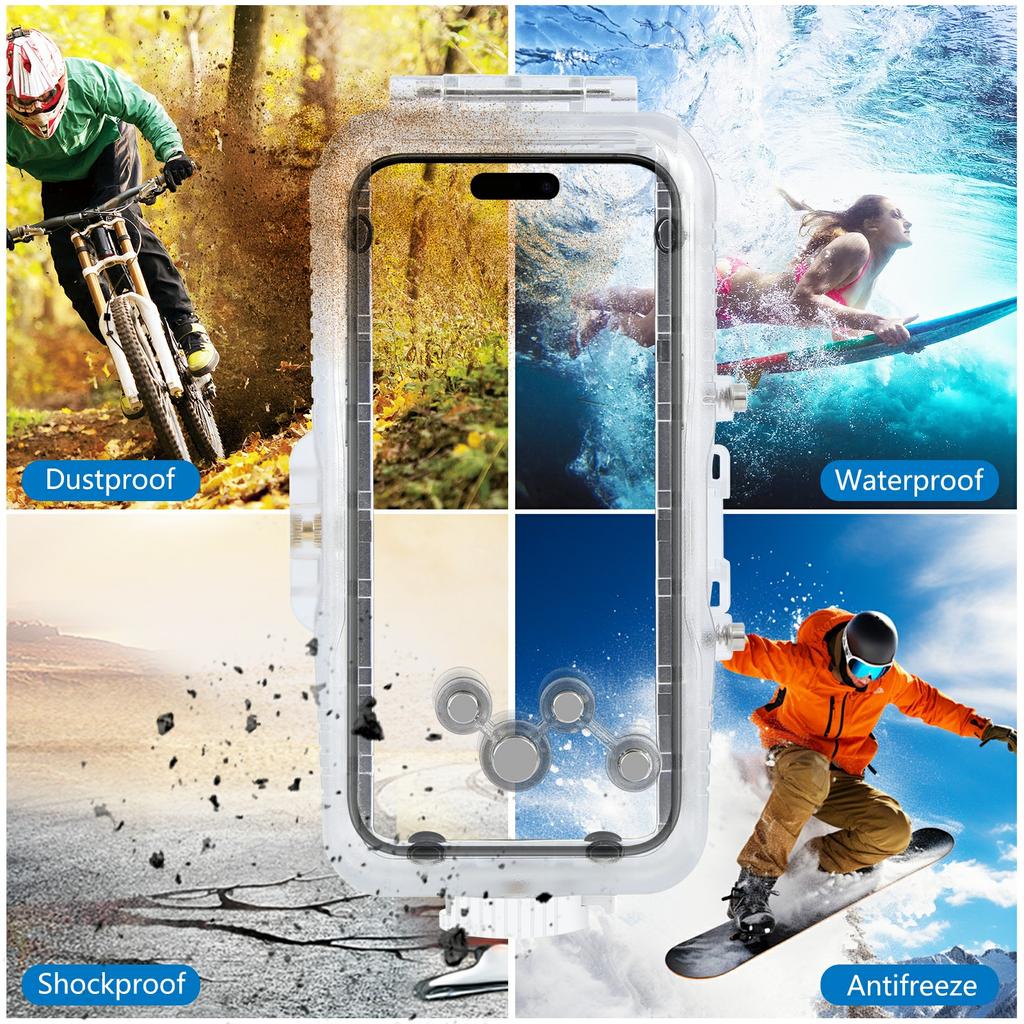 PULUZ PU9118 For iPhone 16 Pro Max Tempered Glass+PC Waterproof Cover 40m Underwater Diving Case