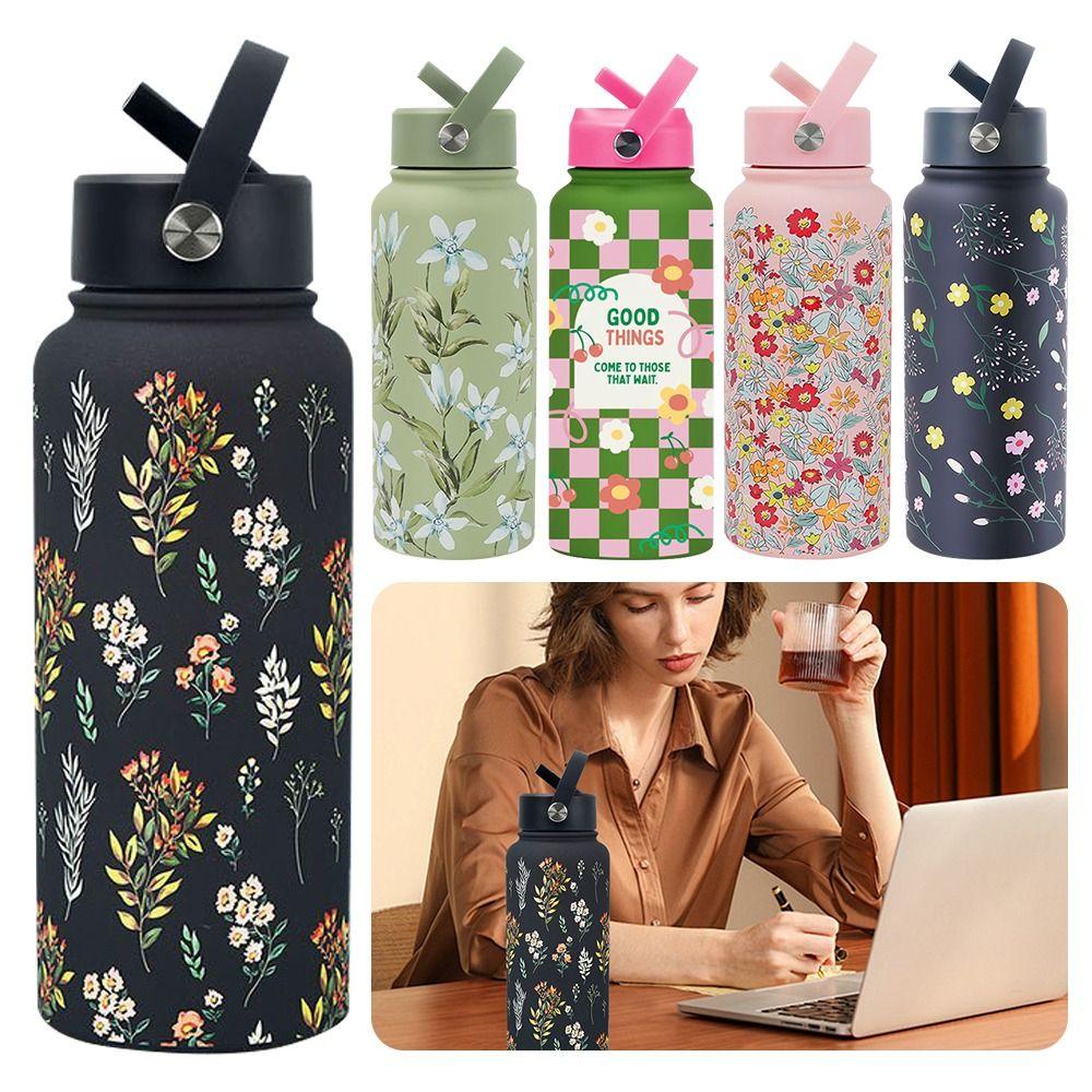 Stainless Steel Sports Water Bottle Large Capacity 1L 304 Stainless Steel Thermal Mug Vacuum Insulation Straw Lid Thermos Cup