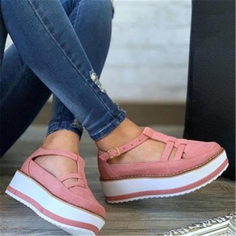 Sıcak Satış oyuk Kadın Sandalet Tokalı Askılı Süet Yazlık Ayakkabılar Chaussures Femme Düz Platform Sandalyalar Ayakkabı Moda