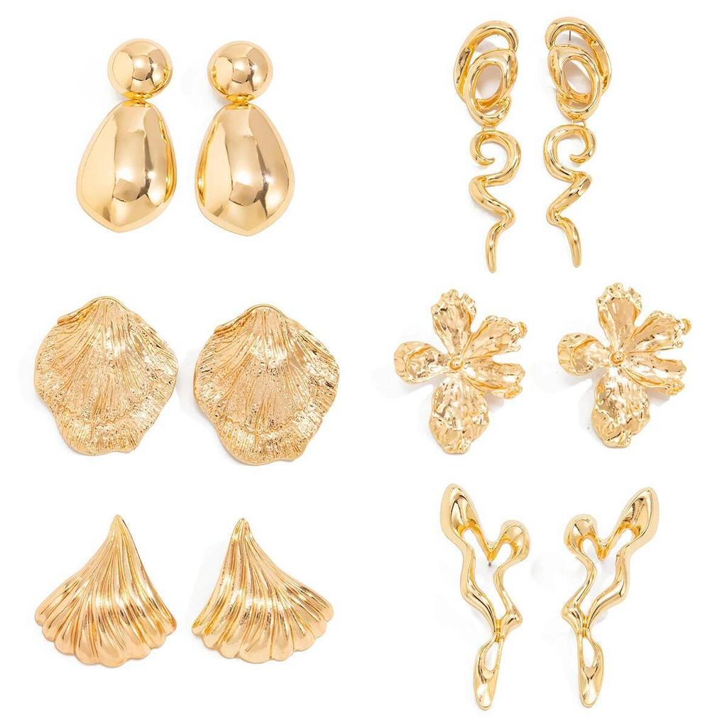 IngeSight.Z 6Style Retro Exaggerated Irregular Geometric Stud Earrings Women Creative Punk Metal Piercing Earrings Charm Jewelry