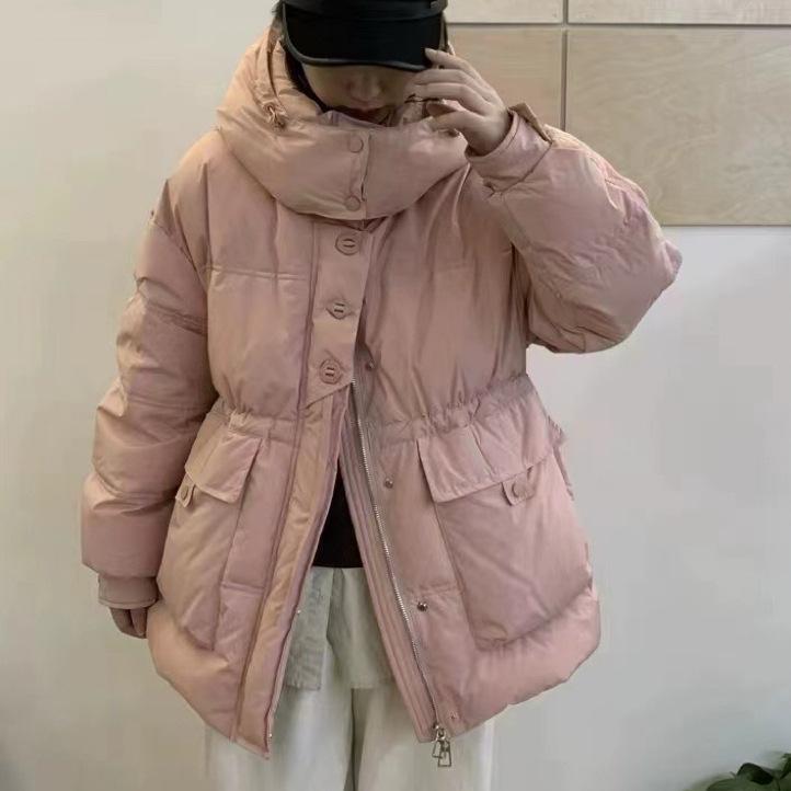 2024 new down jacket women's medium and long hooded thickened white duck down winter fashion loose coat