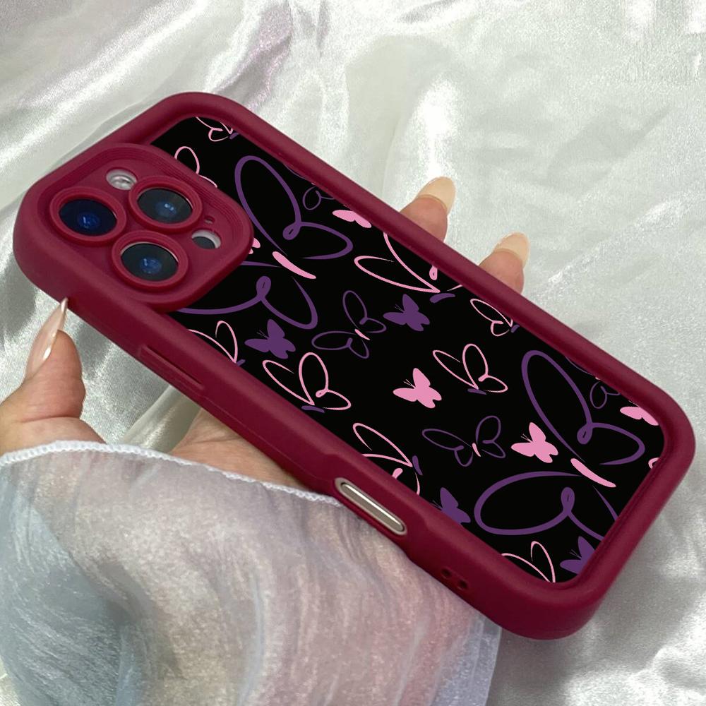 JT85 Black Pink Aesthetic Colourful Butterflies for iPhone 17 16 15 Pro Max Samsung S26 S25 S24 Ultra A17 A16 A07 A56 Xiaomi 15T Redmi 15c Soft Case