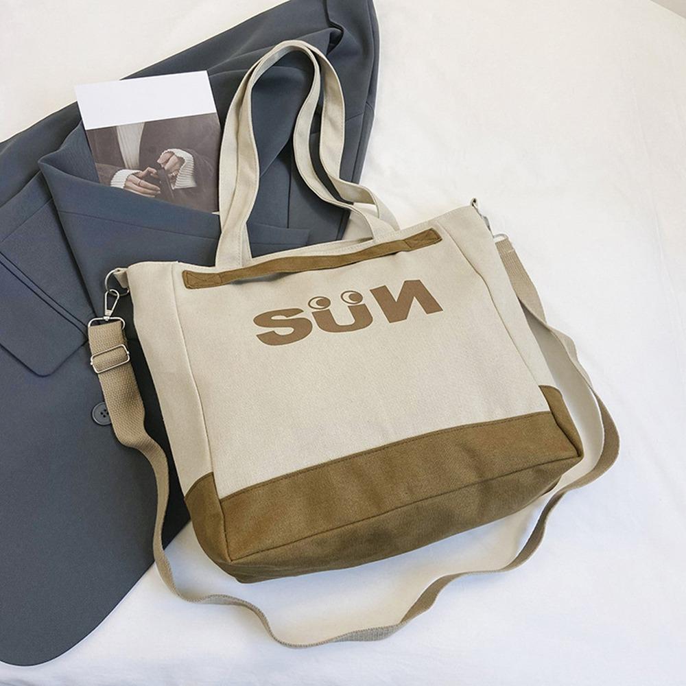 

Уличный стиль Простая сумка-тоут через плечо с надписью Однотонная холщовая сумка Уличная одежда