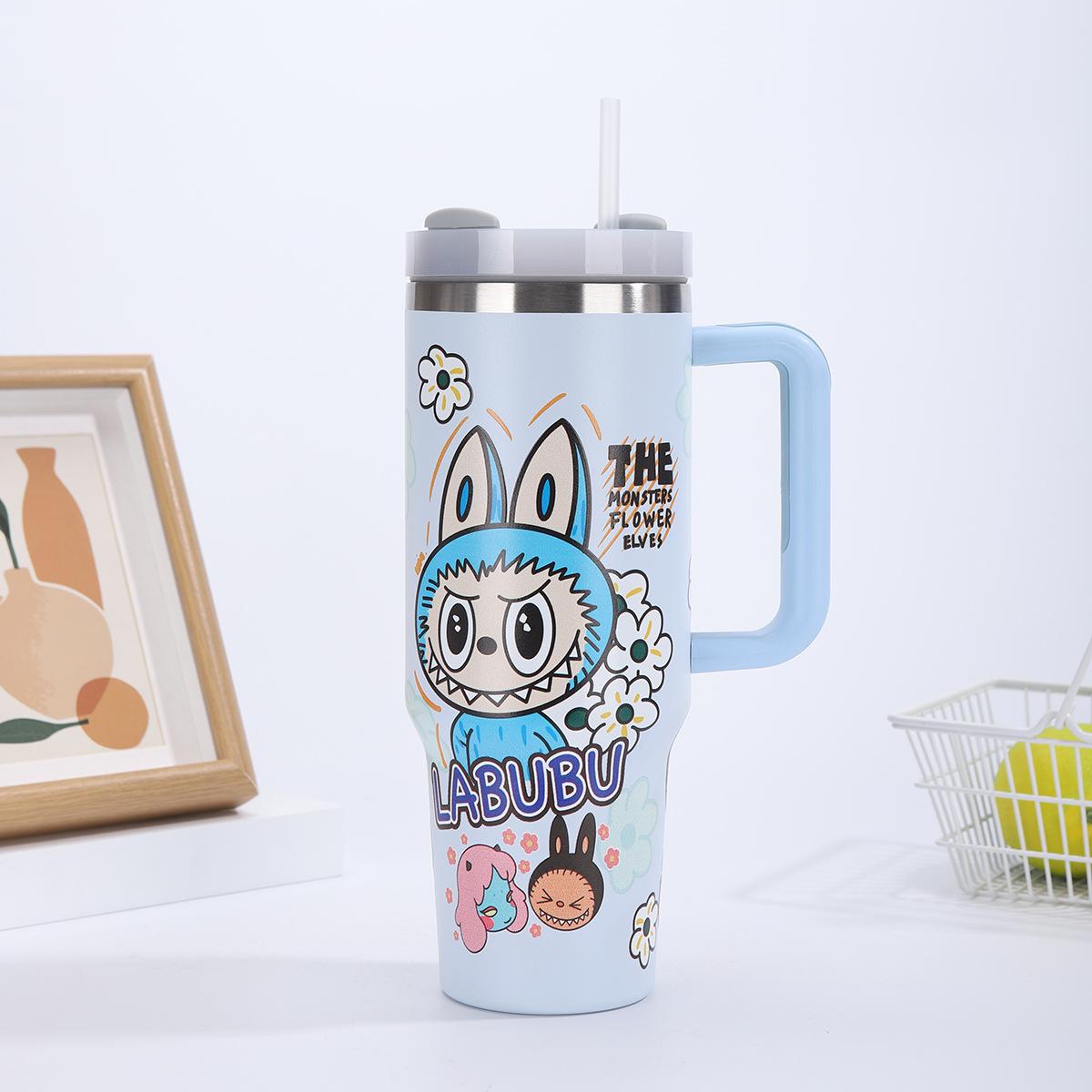 

Мультяшная кружка-термос 40 унций с ручкой из нержавеющей стали 304, портативная уличная кружка с трубочкой 40oz