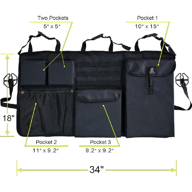 Car Trunk Organizer with Multiple Storage Compartments, Mesh Pockets, Black