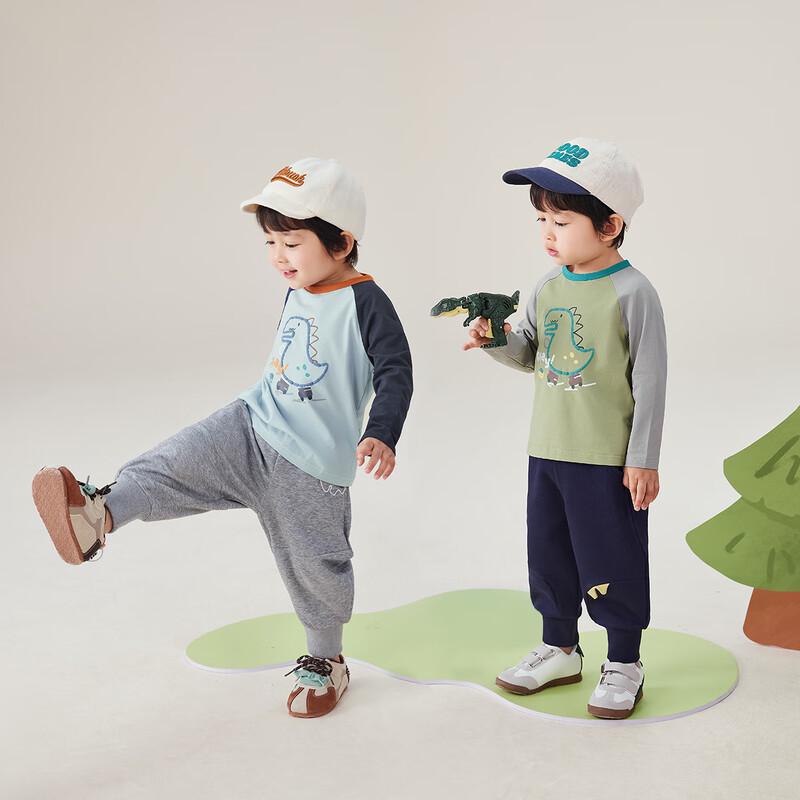 JELLYBABY Boys' 7A Antibacterial Long-Sleeve Dinosaur Print T-Shirt