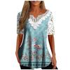 Women's Fashion Casual Lace Sleeve V-Neck Lace Trim Printed Short Sleeve Tops