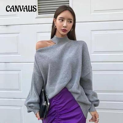 Women's Plus Size Strapless High Neck Sweater Bottom Shirt Loose Knit Top