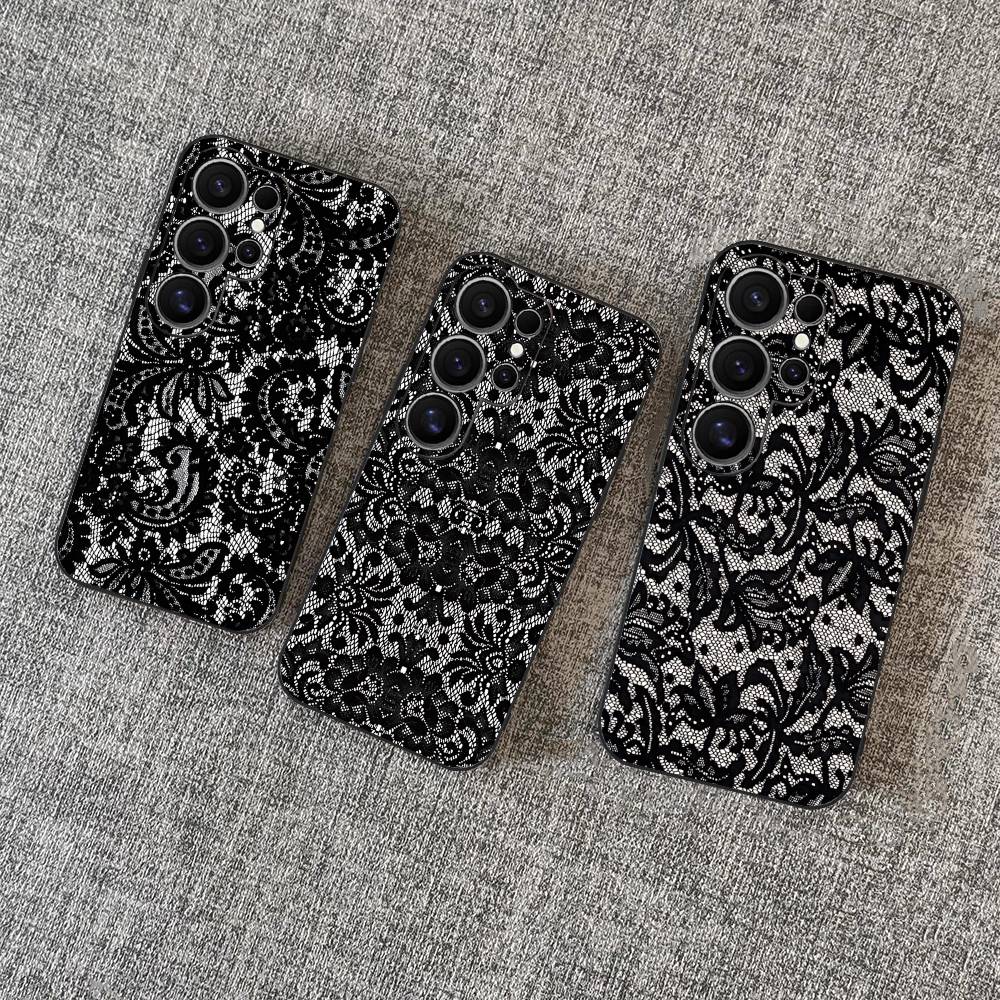 Black Lace Pattern Personalized Mobile Phone Case For Samsung S 24 Fe 25 Ultra Plus 20 Lite 21 30 22 23 24 22 Ultra 5G Fundas