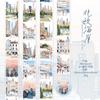 1 Roll 8*200cm Scene-Building Tape Stickers, Illustration-Style Cityscape with Houses & Figures for Scrapbooking