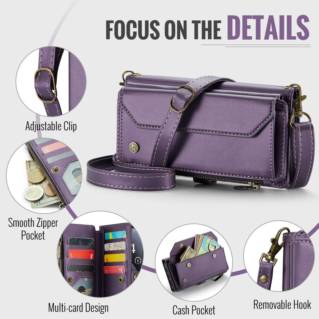 Suitable for iPhone 16 phone case, Apple 17 wallet leather case, Samsung S24 flip cover with zipper, Z Fold6