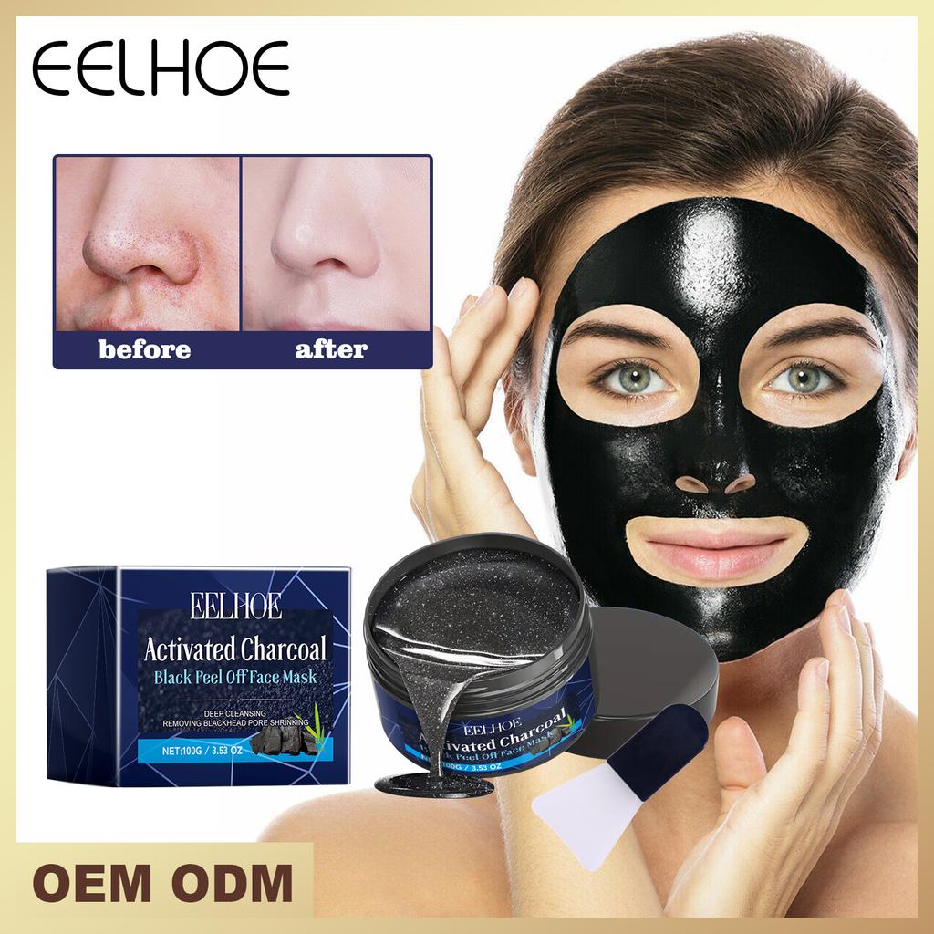 EELHOE Bambusmaske zur Entfernung von Mitessern, schwarze Kohle-Peel-Off-Gesichtsmaske mit Schlamm, Tiefenreinigung, verkleinerte Poren, Anti-Akne-Hautpflege, 100 g