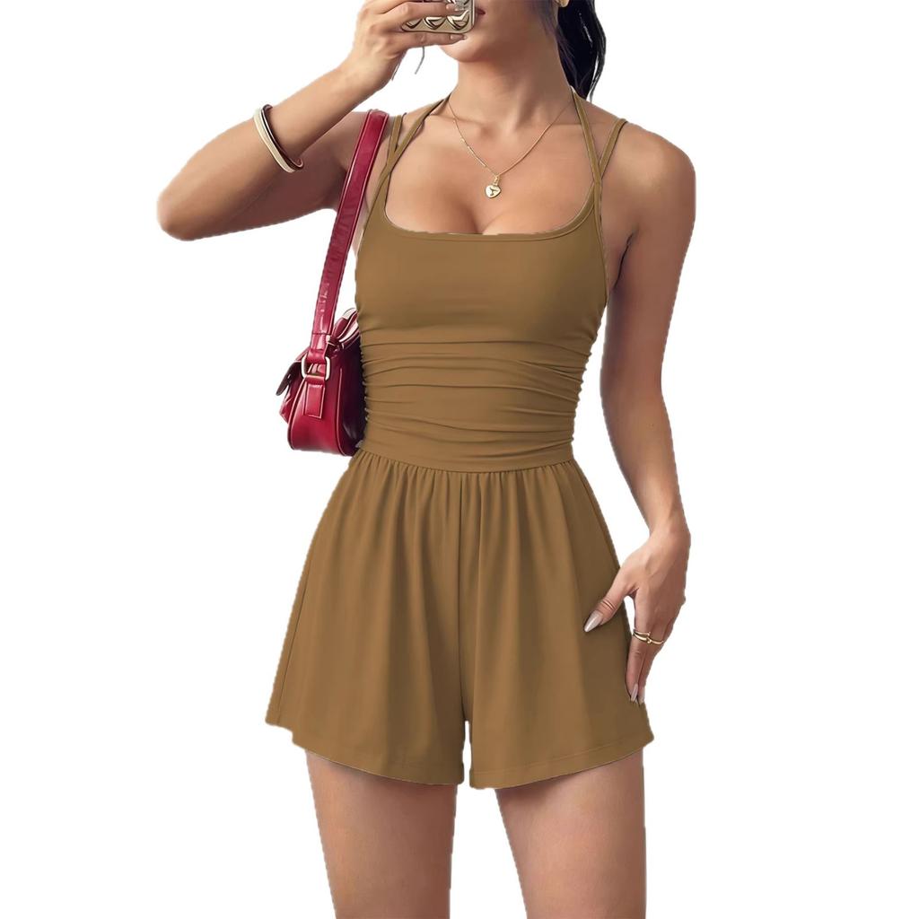 Strapless Women's Casual Summer Wide-leg Loose Chest-baring Waist-closing One-piece Pants Shorts