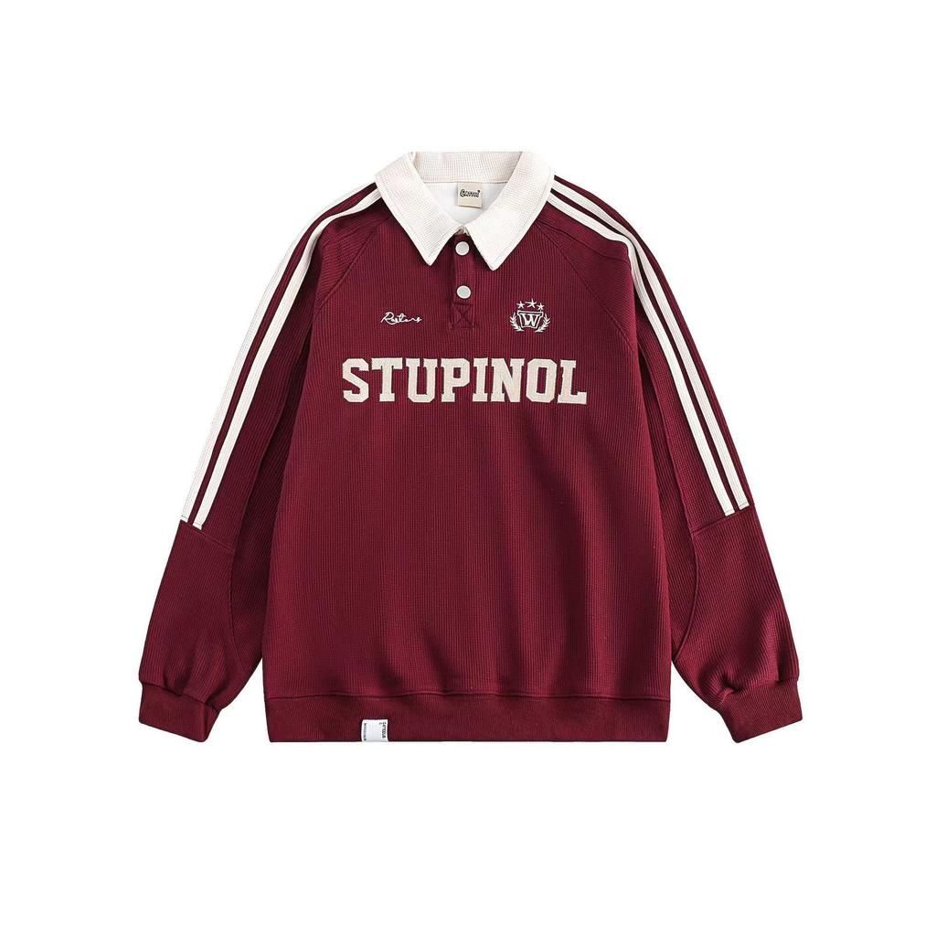 Women's Striped Polo Collar Sweatshirt - Korean Style with American Letter Embroidery