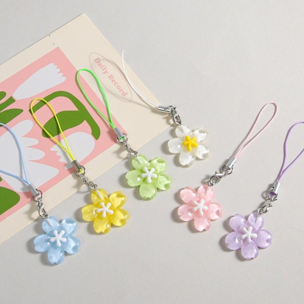 Resin Cherry Blossom Keychain Colorful Keyring New Mobile Phone Lanyard  Gift