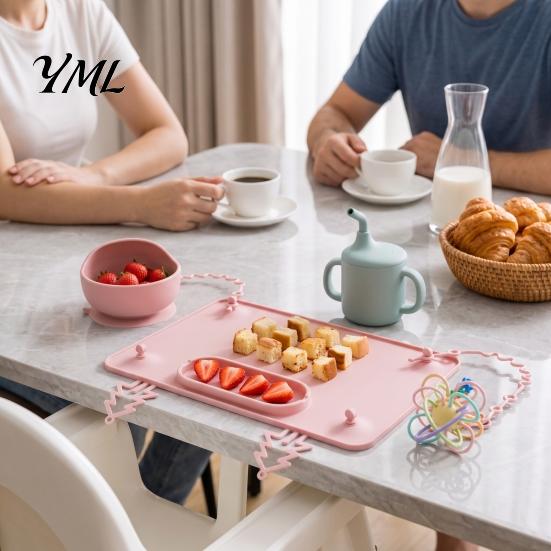 Multifunktionales Aktivitäts-Pad Silikon Baby-Tischset mit Saugnapf, Kleinkinder Essensmatte Fütterungsmatten Anti-Sturz-Seil, Faltbar für Kinder Einfach zu
