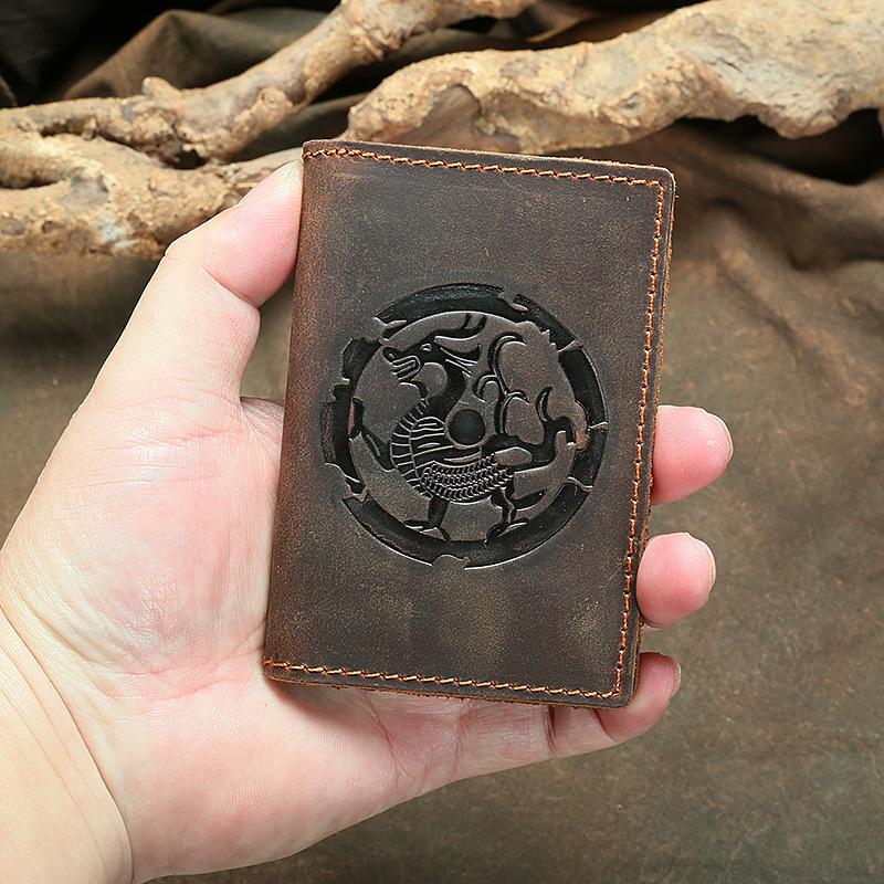 Super Thick Retro Pickup Bag, Hand-Embossed Id Bag, Simple Two-Fold First-Layer Leather Bank Card Change Bag
