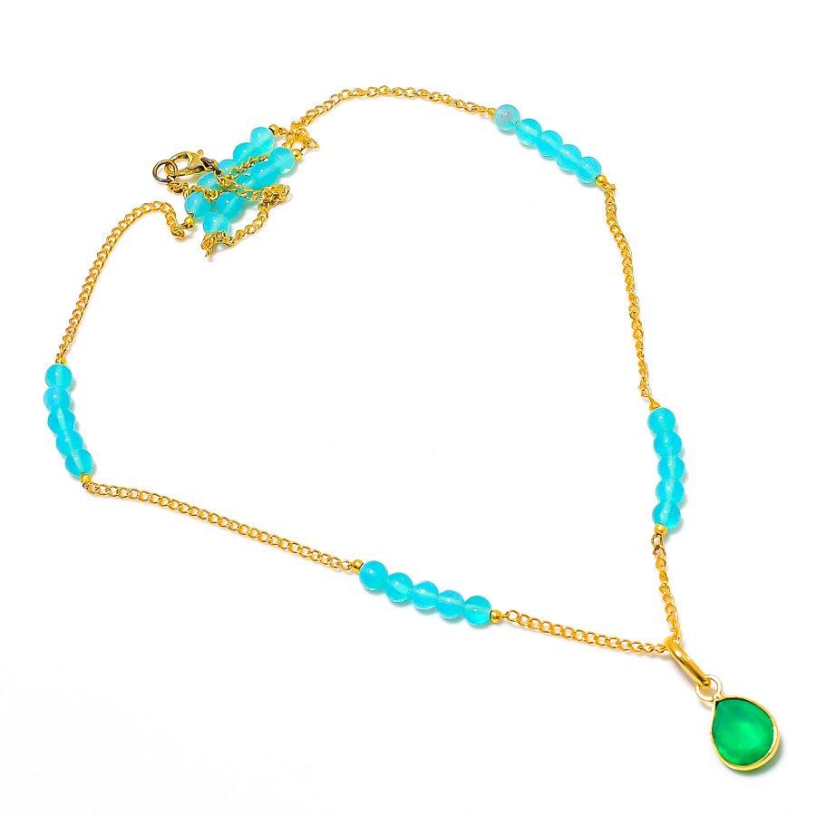Green Kyanite, Chalcedony Gemstone 925 Sterling Silver Jewelry Necklace 20" GK-3930