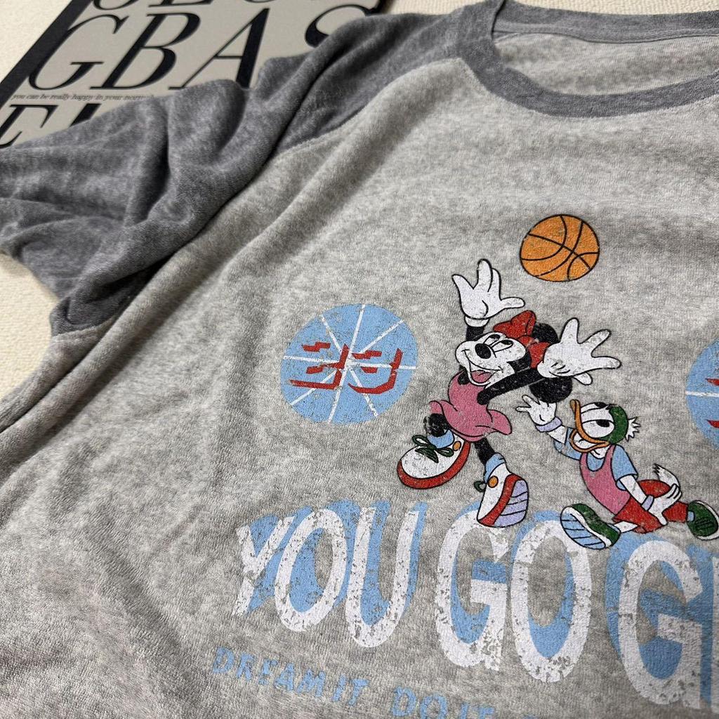 In Stock: Women's Korean Terry Loop Minnie Print Raglan Long Sleeve Casual T-shirt for Autumn 2025