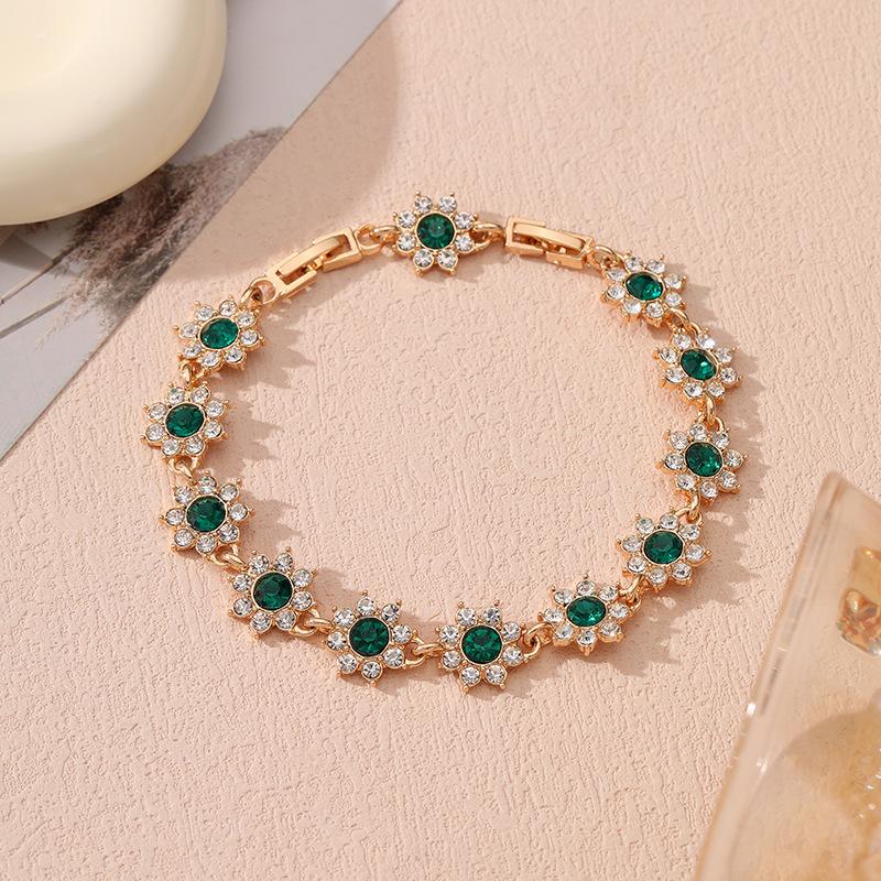Popular Light Luxury Style Colored Diamond-encrusted Flower High-end Bracelet Adjustable Jewelry
