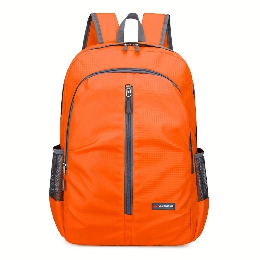 Lightweight Folding Nylon Backpack - Large Capacity Hiking Backpack with Adjustable Shoulder Straps, Multiple Pockets, and Mesh Side Pockets