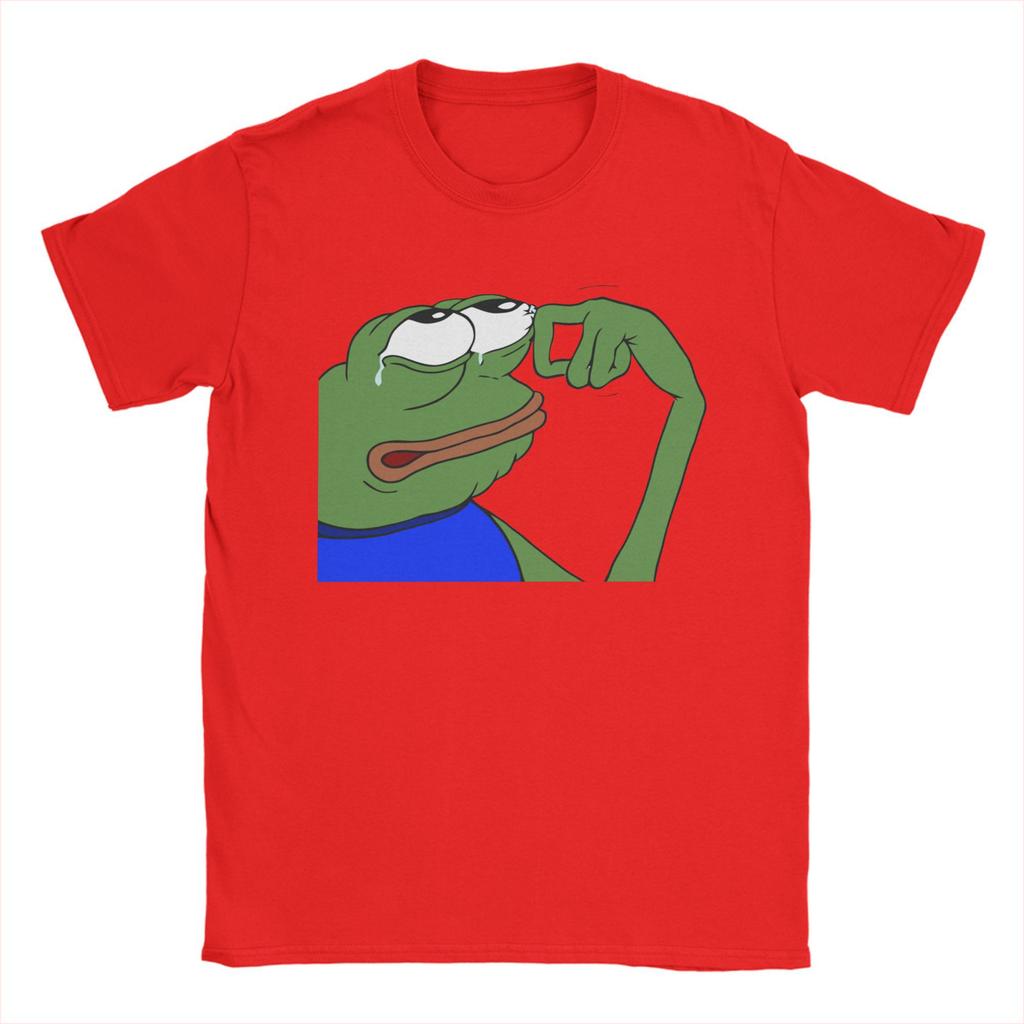 P-Pepe Frog Sad Men's T Shirts Funny Meme Novelty Tees Short Sleeve Crew Neck T-Shirt Pure Cotton Original Clothes