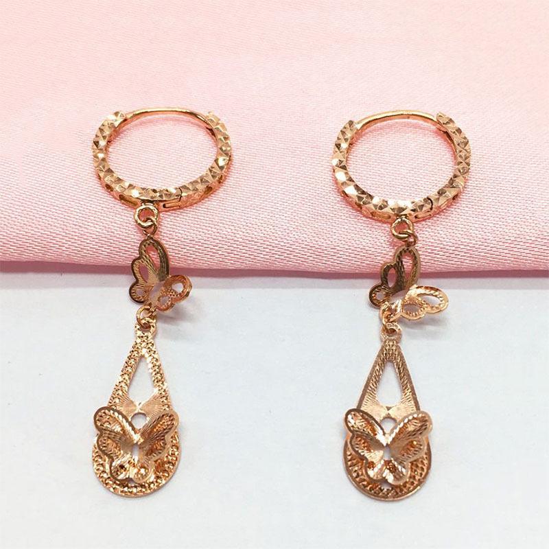 Exquisite Russian Purple Gold Car Flower Water Drop Earrings Plated Rose Gold Water Drop Butterfly Pendant Fashion Ear Buckle Jewelry (pair of rose gold plated)