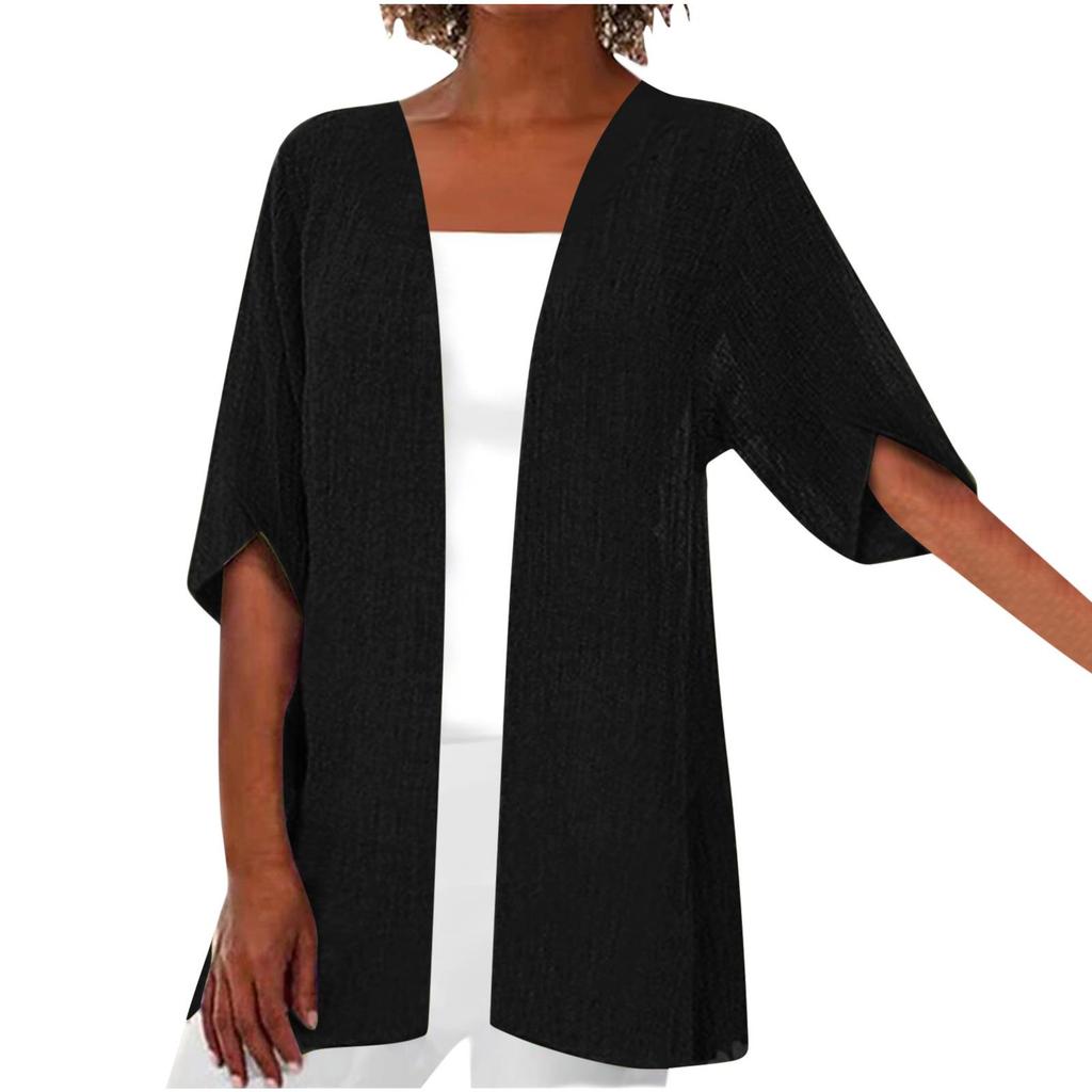 Women's Summer Cardigans Plus Size Short Sleeve Half Loose Cover Up Open Front Stretch Blouse Wrap Outwear Top