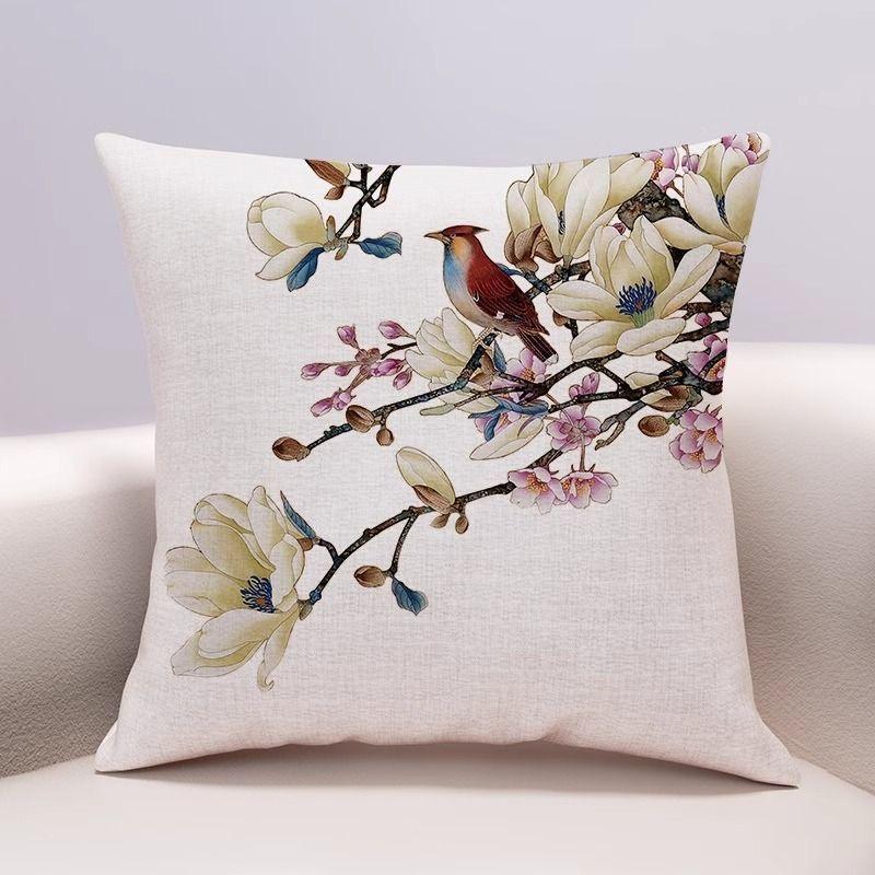 Antique Art Flower and Bird Picture Pillowcase Sofa Living Room Cushion Cover Car Office Throw Pillow Bedside Pillowcase