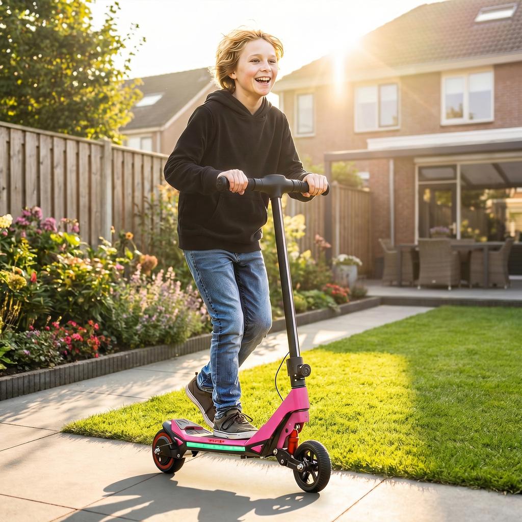 Electric Scooter for Kids, Foldable E Scooter for Age Age 6+ with LED Display, RGB lights, Up to 16km/h, Pink