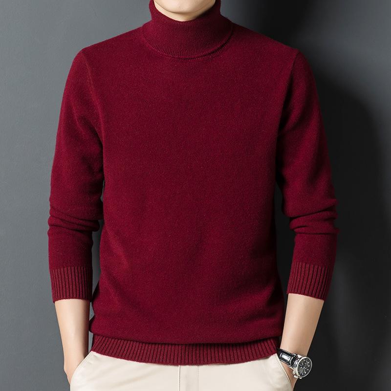 Spring And Autumn Men'S Middle-Aged And Young High Neck Long Sleeve Casual Simple Comfortable Soft Wool Sweater