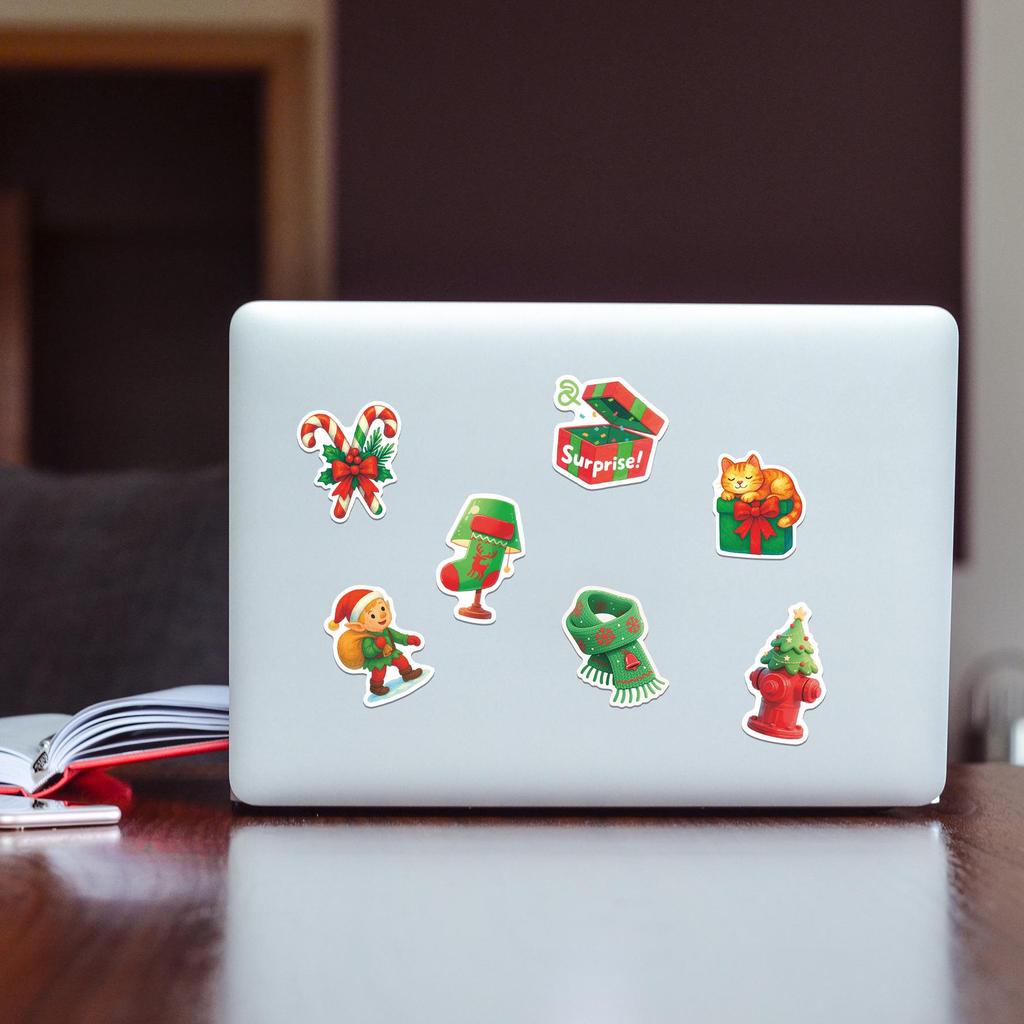 50 Happy Christmas Cartoon Waterproof Stickers for Phone Cases, Water Cups, Desktops, and Journals
