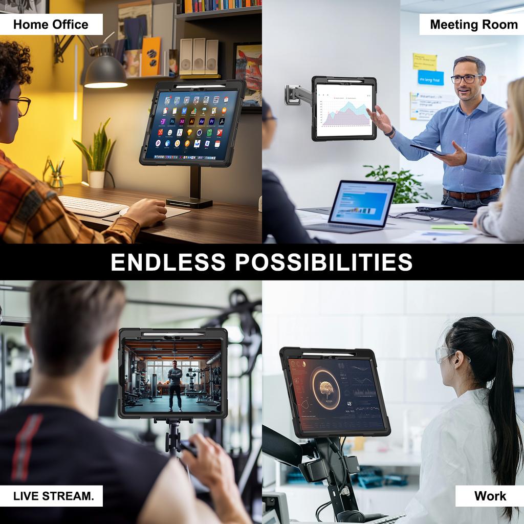 Für iPad Air 13 (2025)/(2024)/Pro 12.9 (2022)/(2021)/(2020)/(2018) Hülle mit Ständer PC+Silikon Tablet-Hülle