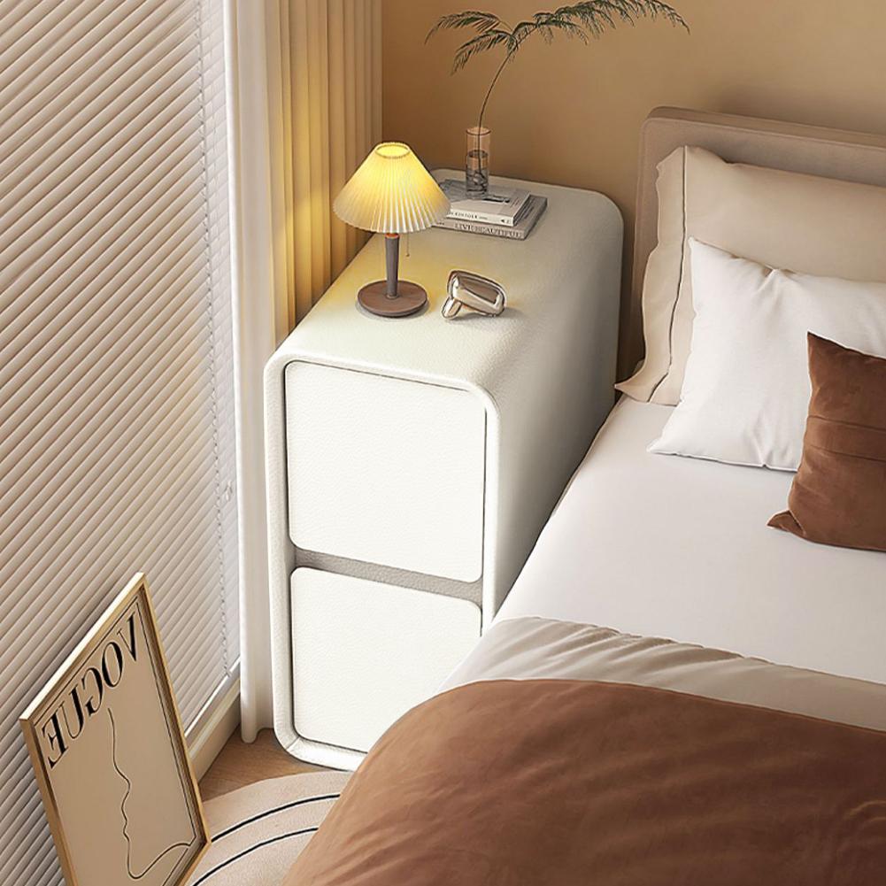 Solid Wood Bedside Table with Drawers Side Table for Bedroom with Leather Surface Bedside Cabinet for Bedroom Living Room