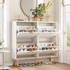 Narrow Shoe Cabinet with 4 Flaps – Space-saving for the Hallway, with Anti-tip Protection and Adjustable Dividers for Different Shoe Types, White