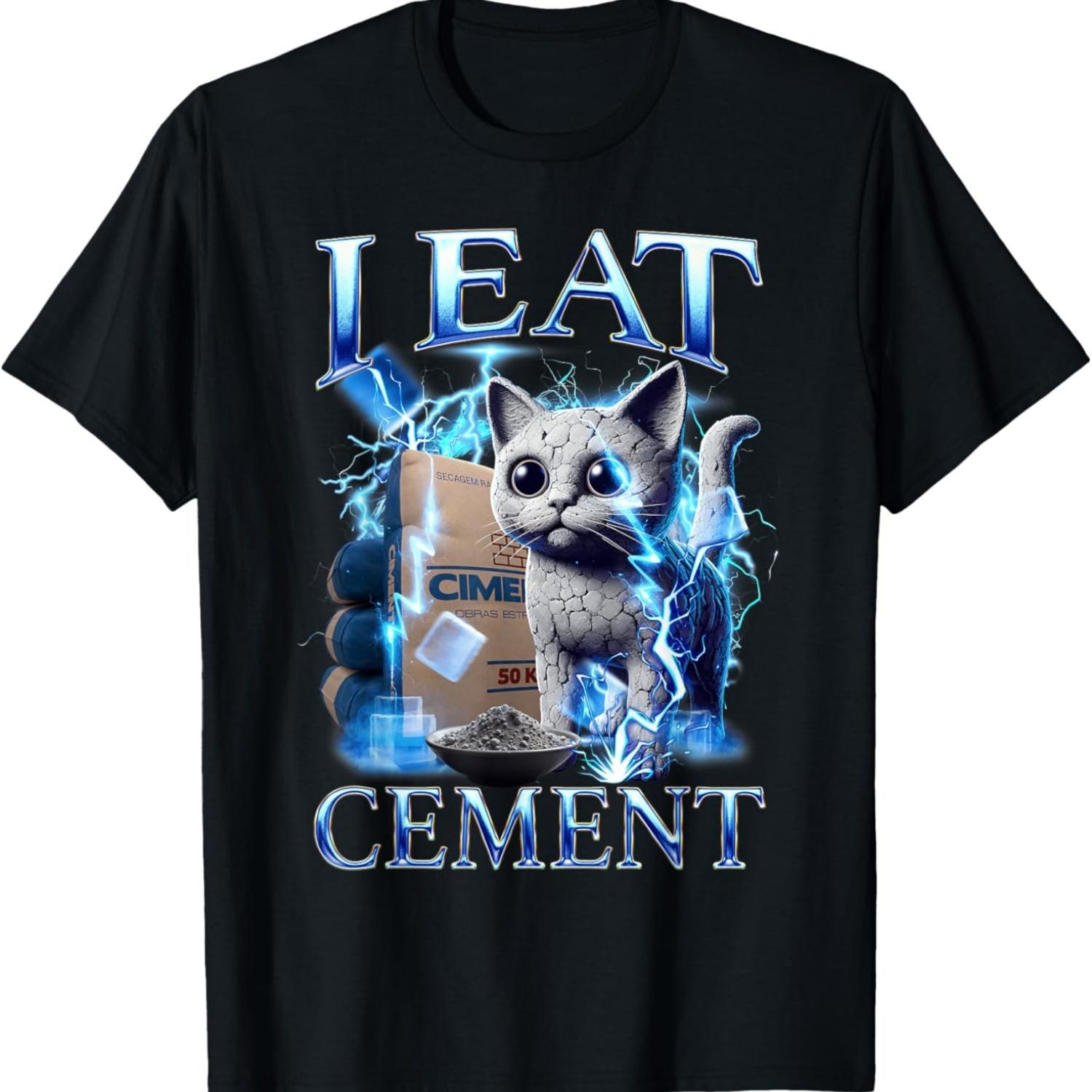I Eat Cement Concrete Cat Meme Lightning T-Shirt S чёрный