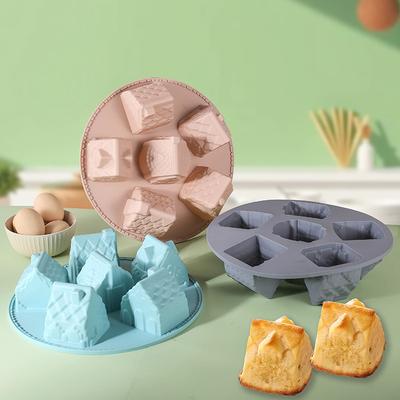 Lebensmittelechtes Silikon 6-teilige Weihnachten Kleines Haus Kuchenbackform zum Backen Hausbrot und Kuchenformen