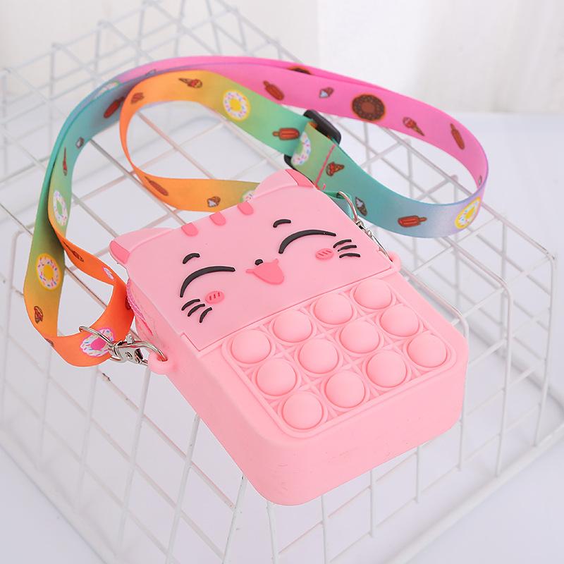 Poșetă nouă pentru fete cu bule Poșetă cu monede prințesă geantă crossbody din silicon moale pentru copii, drăguță pisică, rucsac cu desene animate, jucării pentru ameliorarea stresului, geantă de umăr