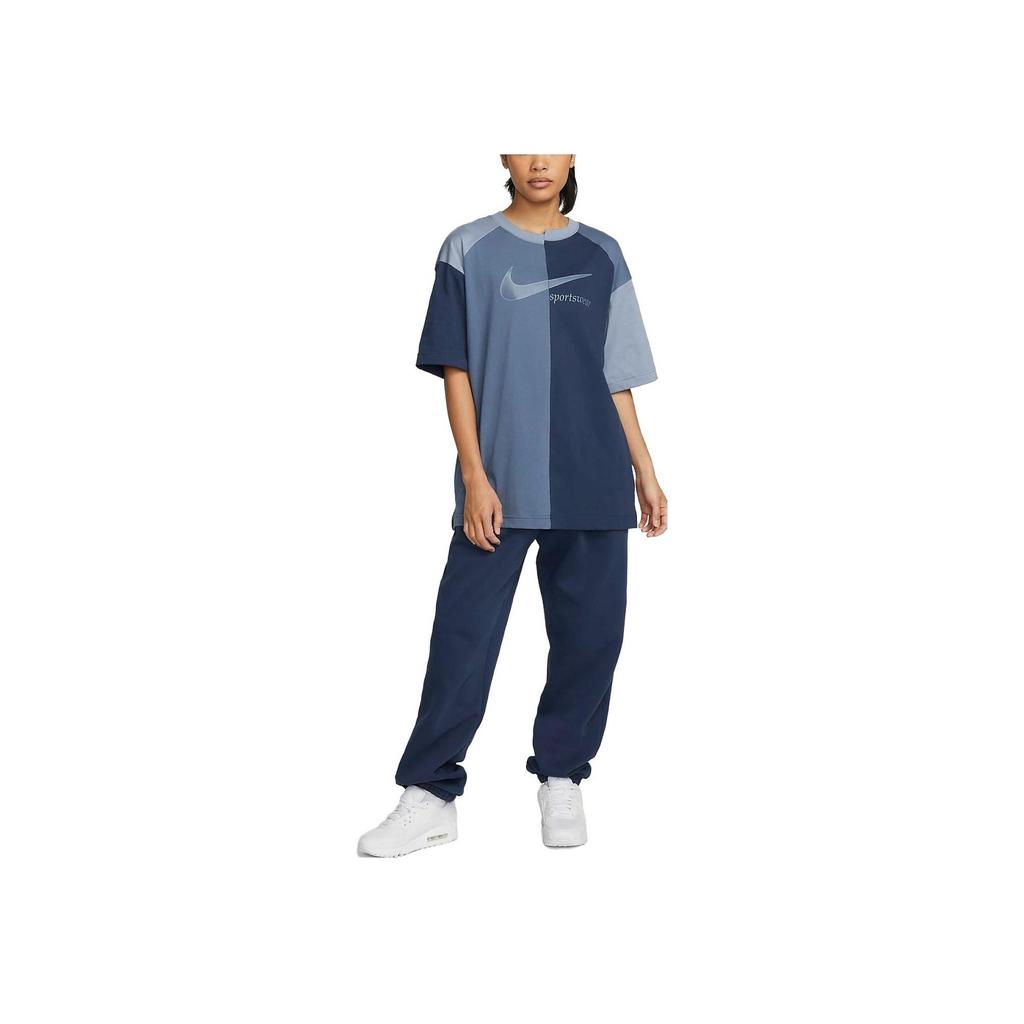 Nike American Retro Dopamine Letter Logo Printed Color Block Round Neck Loose Short Sleeve Drop Shoulder T-Shirt Women T-Shirt Blue DV8318-410