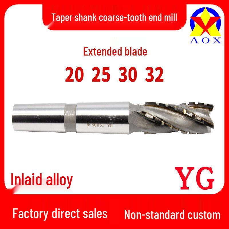Alloy Taper Shank Extended Spiral End Mill with Welded Carbide Insert, 20-40mm, 3/4 Flute.