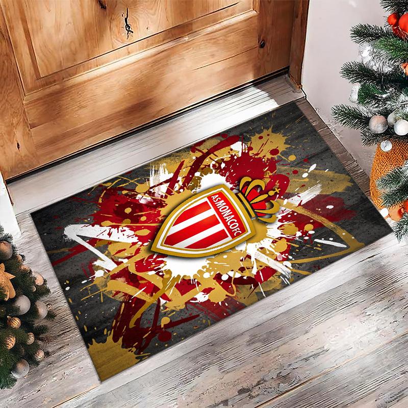 Monaco FC Soccer Football Pattern Soft Area Rug Non Slip Indoor Floor Carpet Sports Decor Mat for Bedroom