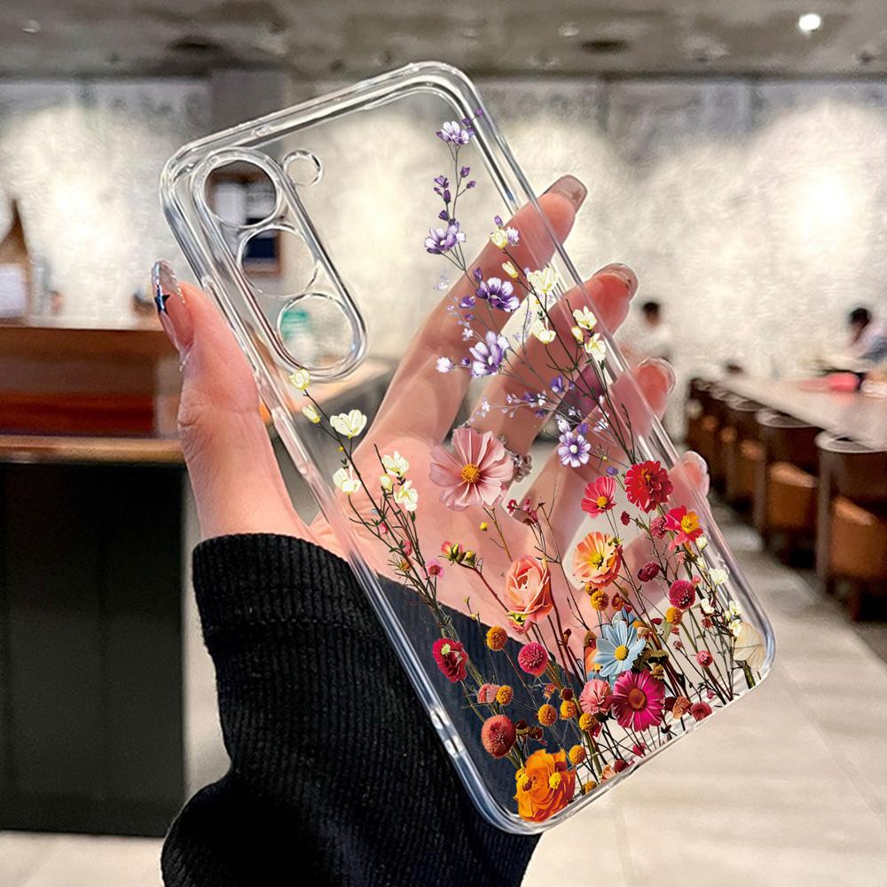 Colorful Watercolor Floral Transparent Phone Case For Samsung Galaxy A55 A54 A13 A14 A32 Clear Soft TPU Shockproof Flower Cover