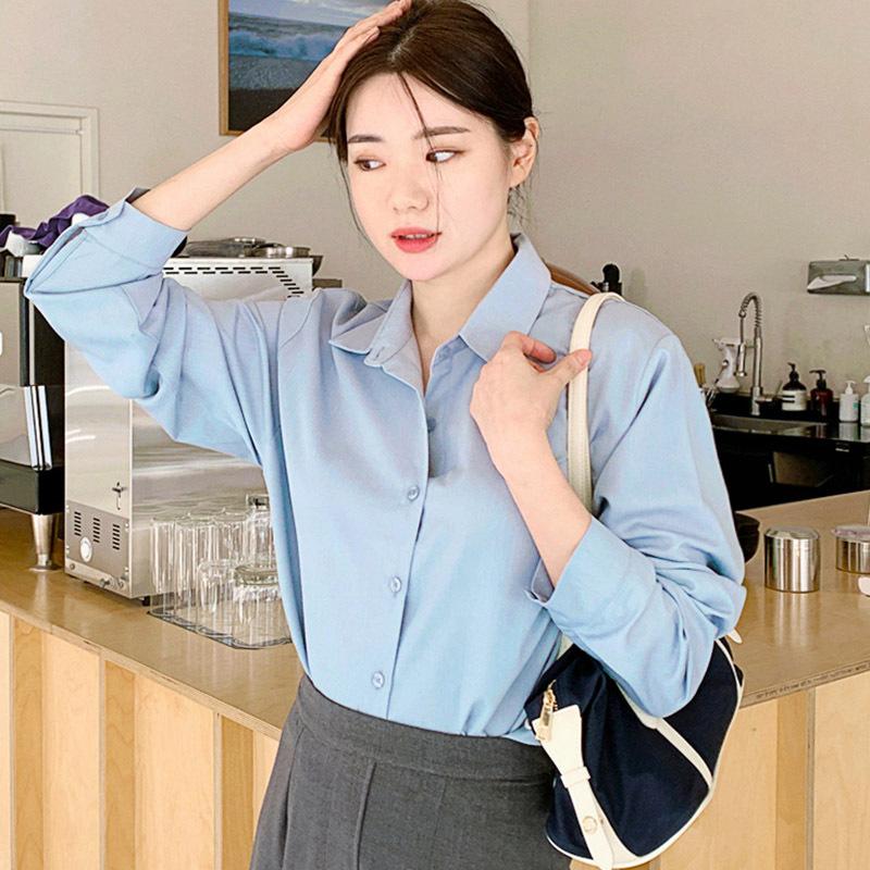 Long Sleeved Solid Color Shirt for Women In Spring Autumn Professional Loose Commuting Simple Versatile Covering Flesh Slimming Top Blouses & Shirts