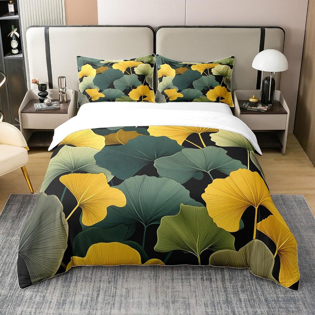 Duvet Cover Sets Ginkgo Leaves Pattern Nature Botanical Leaf Aesthetic Bedding Sets with 2 Pillow Shams Queen King Size No Quilt