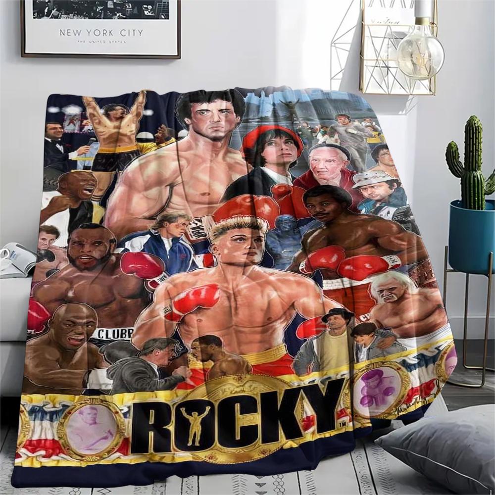 1Pc Rocky Print Flannel Blanket, High Quality Comfortable for All Seasons, Home Decor, Warmth and Comfort, Perfect for Christmas Gifts