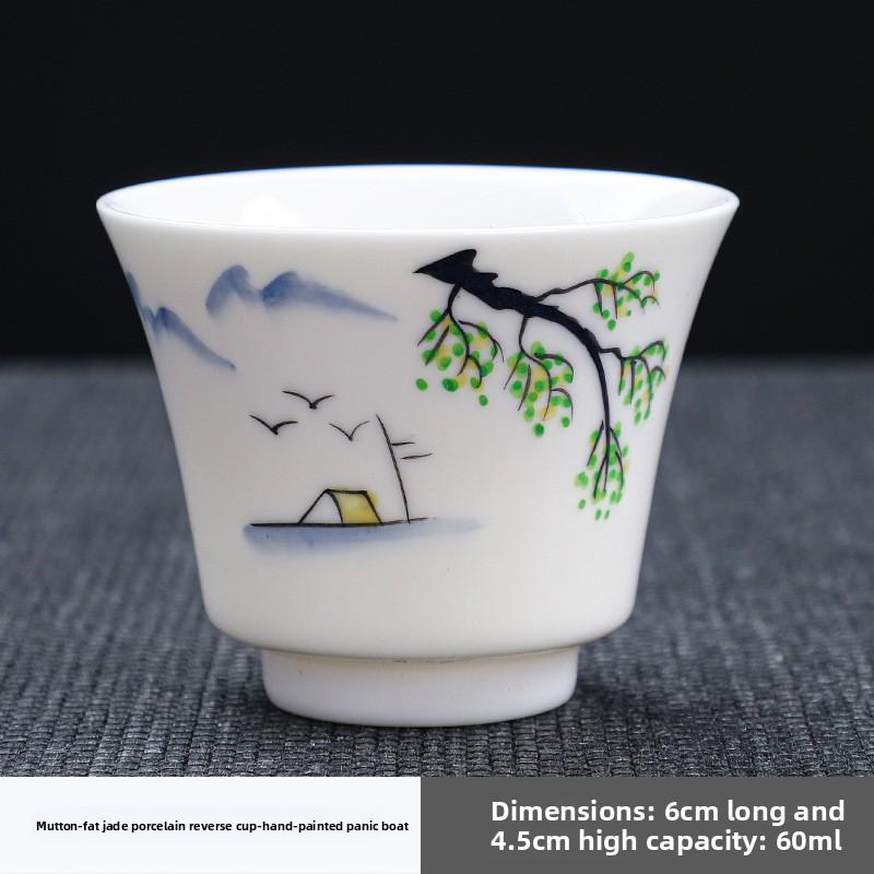 Hand-painted Teacup Suet Jade Tea Cup Master Cup Ceramic Small Teacup Kung Fu Teacup White Porcelain Single Tea Cup