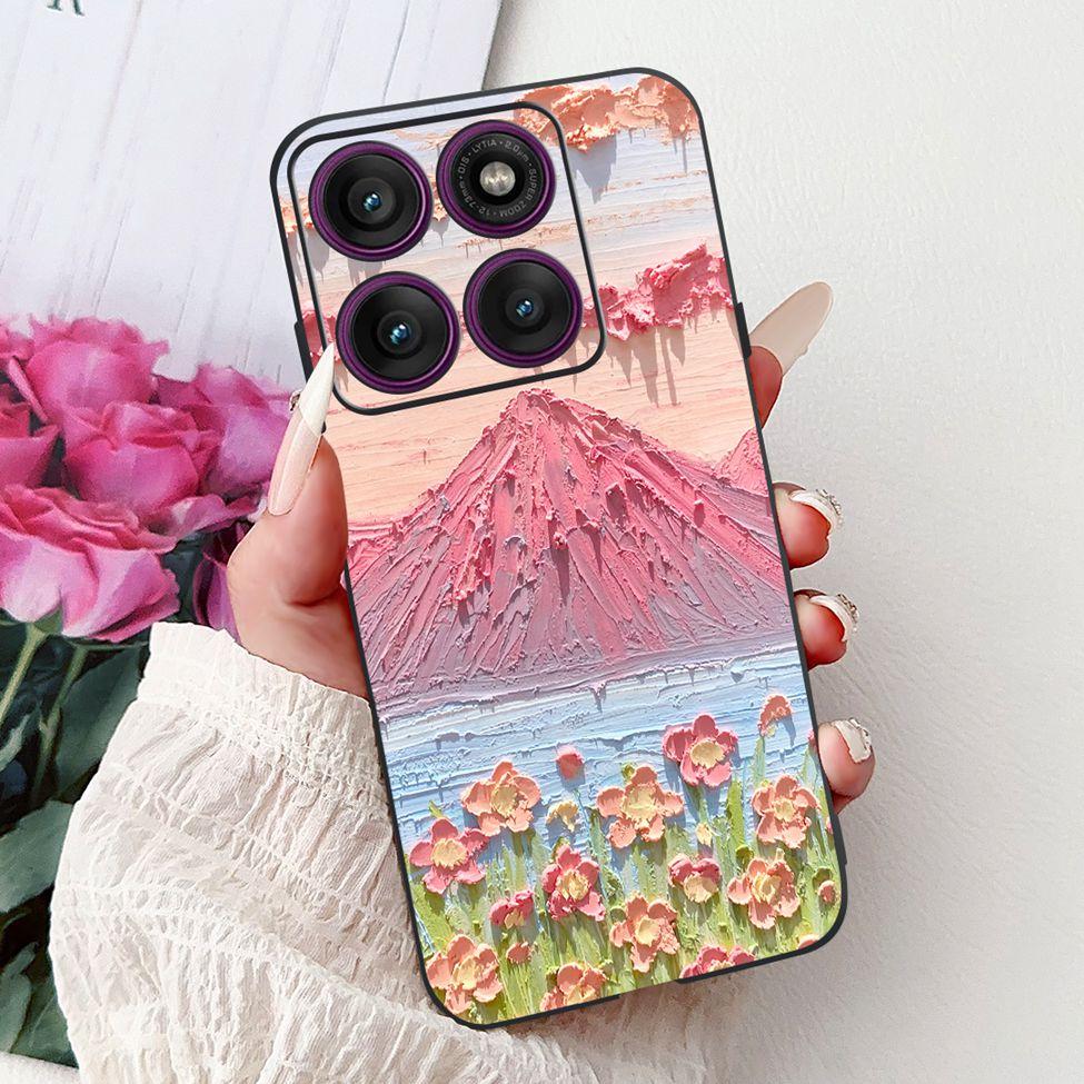 For Motorola Edge 60Pro XT2507-1 Back Cover For Motorola Edge 60 Pro Case Cute Cartoon Luxury Flower Painted Black Silicone 6.7"