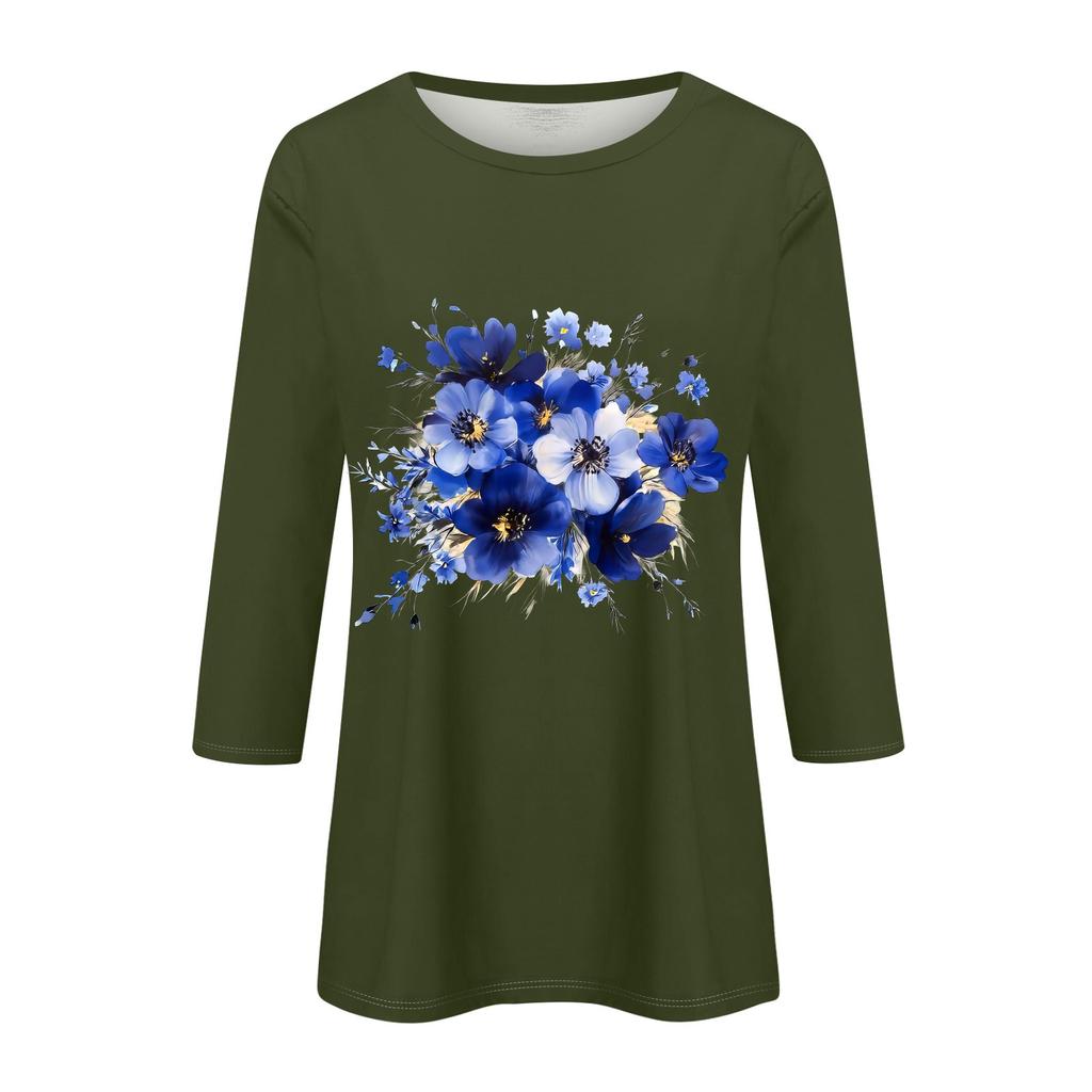 Dames casual top met zevenpuntige mouwen en print, ronde hals.