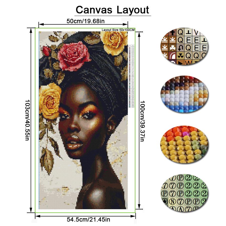 African Woman Flowers Large Size Diamond Painting Girl Diy Full Square Round Drill Rhinestone Embroidery Mosaic Cross Stitch Kits