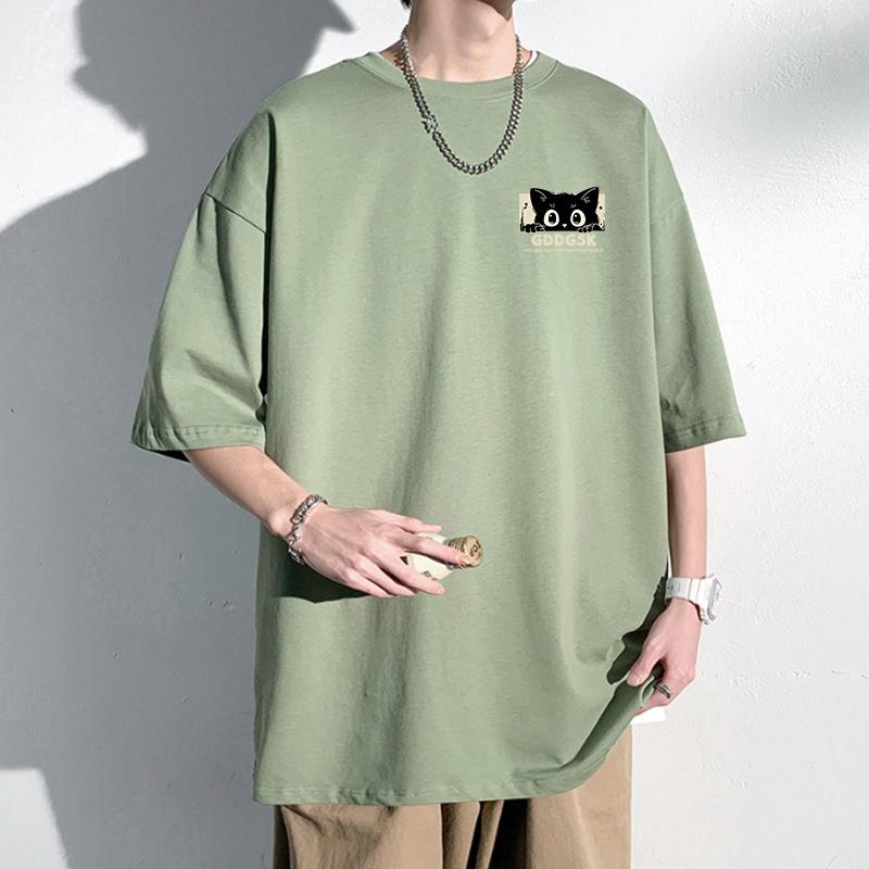 Cute Kitten Men's Oversized Tee Heavyweight Combed Cotton Drop Shoulder Streetwear T-Shirt